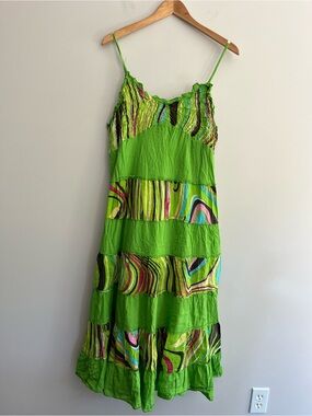Jessica Taylor Vintage Boho Tiered Spaghetti-Strap Midi Dress Medium